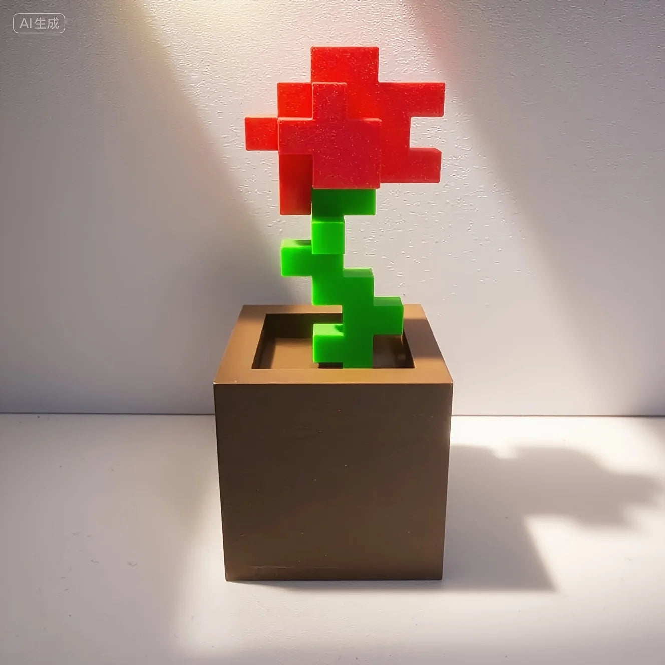 1 Piece Pixel Rose Flower Ornament, 3D Printed Unique Flower Decoration, Plastic Product, Suitable for Bedside Table, Desktop