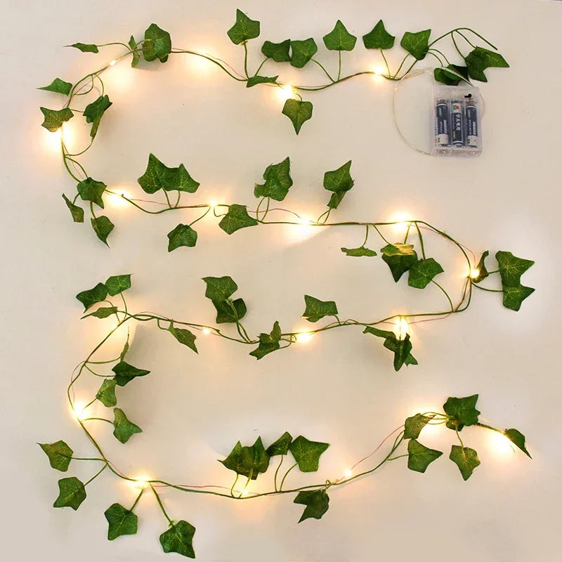 2/5/10M Silk Leaves Fake Creeper Green Leaf Ivy Vine LED String Lights for Home Wedding Hanging Garland Artificial Plants Decor