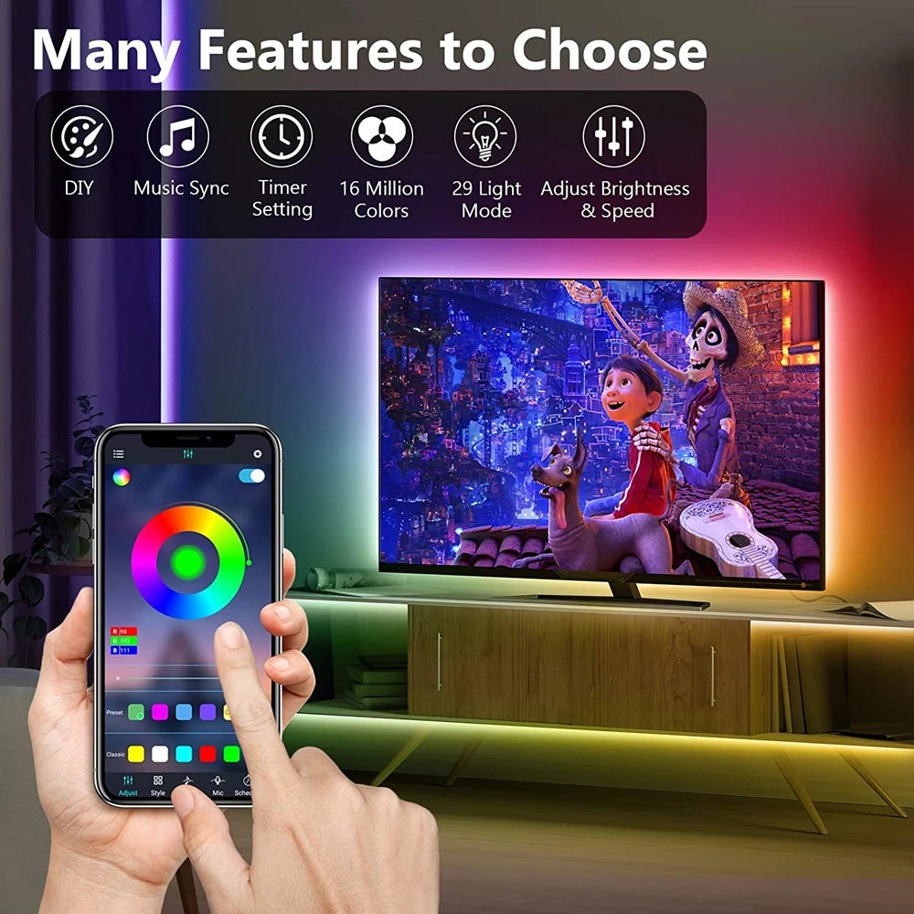 Tasma LED USB 5V do telewizora z sterowaniem przez aplikację, elastyczna taśma RGB5050 30 diod/m, podświetlenie LED telewizora, oświetlenie pokoju i sypialni
