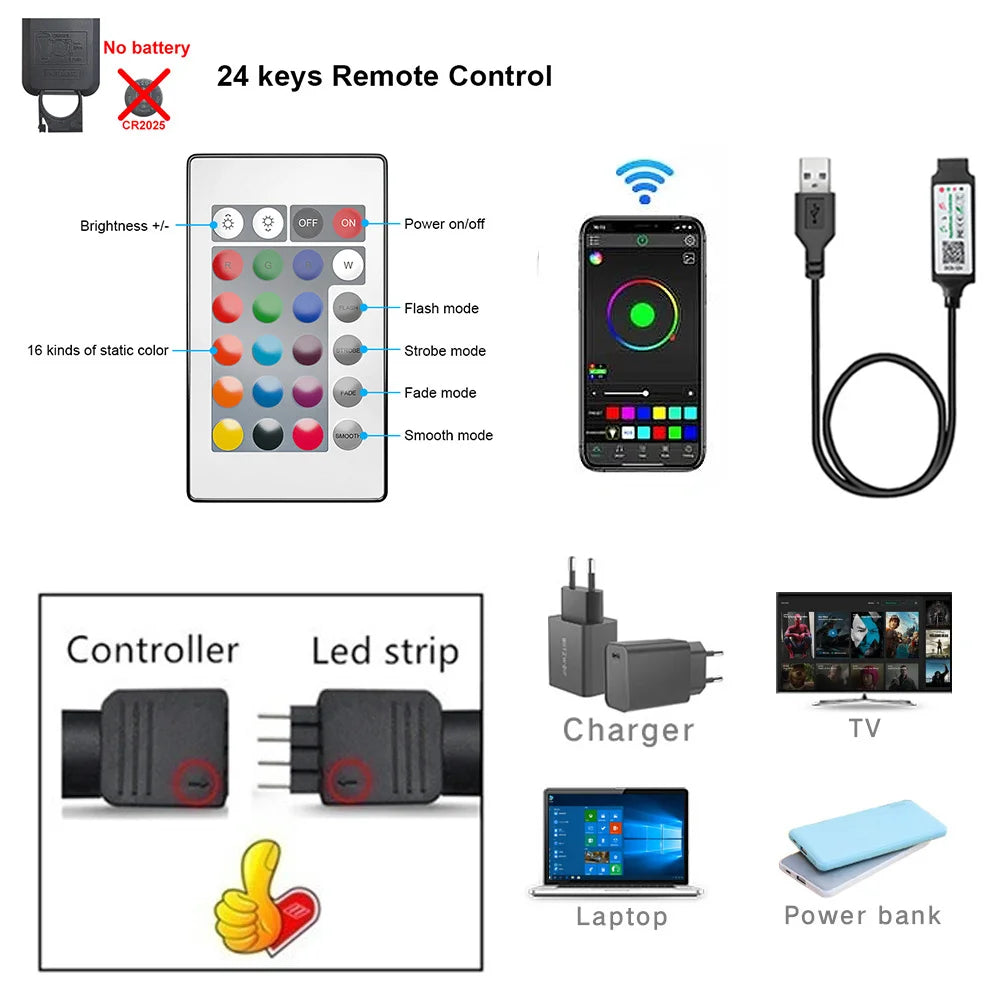 Tasma LED USB 5V do telewizora z sterowaniem przez aplikację, elastyczna taśma RGB5050 30 diod/m, podświetlenie LED telewizora, oświetlenie pokoju i sypialni