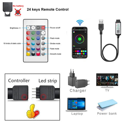 Tasma LED USB 5V do telewizora z sterowaniem przez aplikację, elastyczna taśma RGB5050 30 diod/m, podświetlenie LED telewizora, oświetlenie pokoju i sypialni