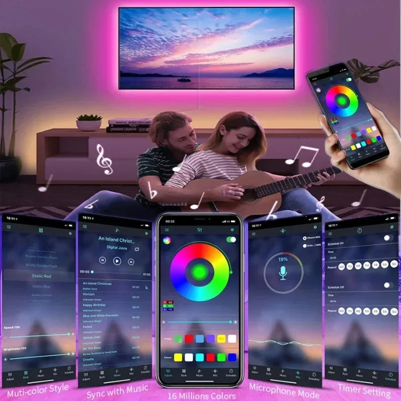 Tasma LED USB 5V do telewizora z sterowaniem przez aplikację, elastyczna taśma RGB5050 30 diod/m, podświetlenie LED telewizora, oświetlenie pokoju i sypialni