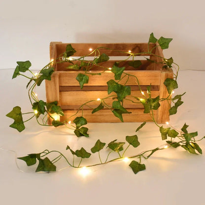 2/5/10M Silk Leaves Fake Creeper Green Leaf Ivy Vine LED String Lights for Home Wedding Hanging Garland Artificial Plants Decor