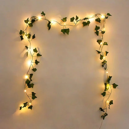 2/5/10M Silk Leaves Fake Creeper Green Leaf Ivy Vine LED String Lights for Home Wedding Hanging Garland Artificial Plants Decor