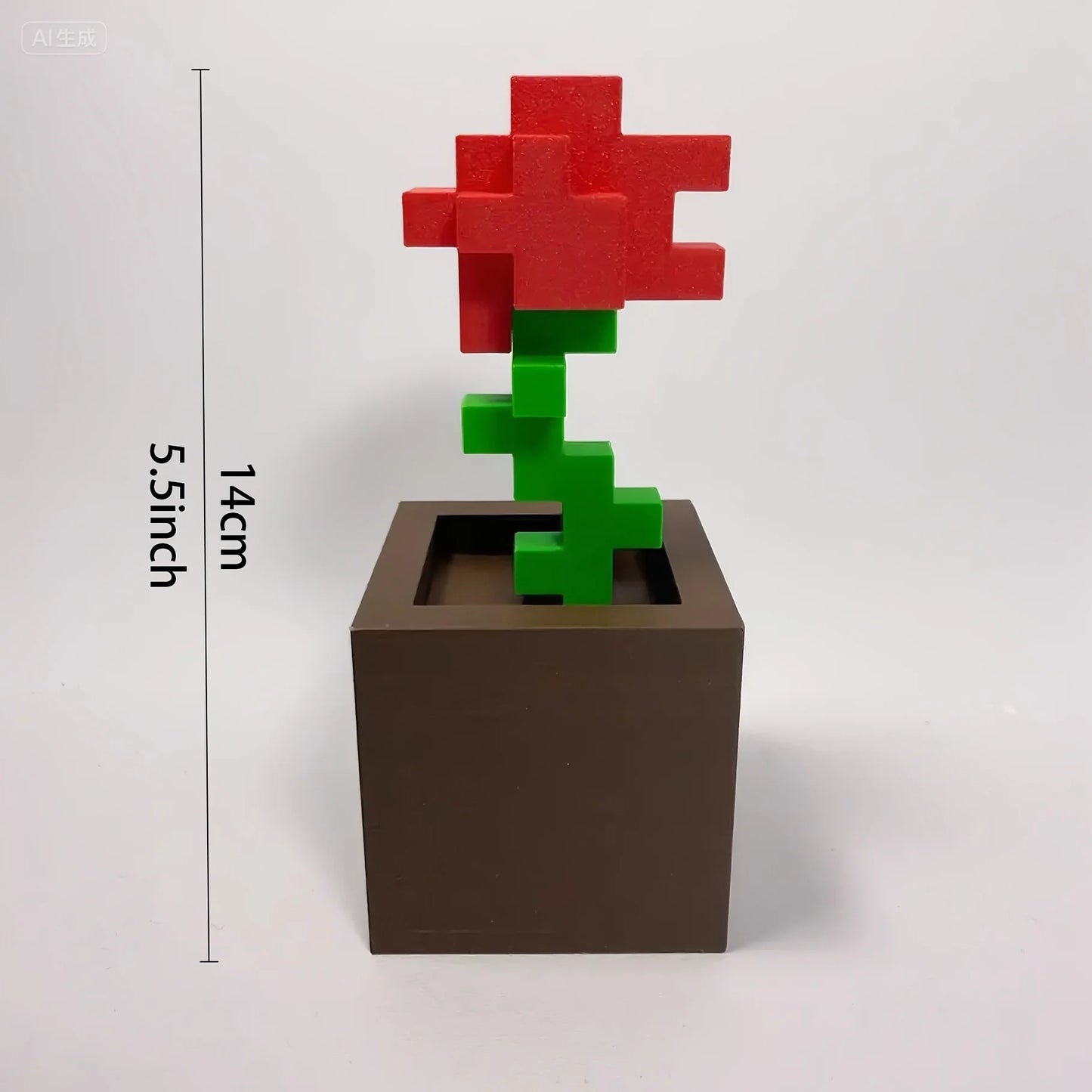 1 Piece Pixel Rose Flower Ornament, 3D Printed Unique Flower Decoration, Plastic Product, Suitable for Bedside Table, Desktop