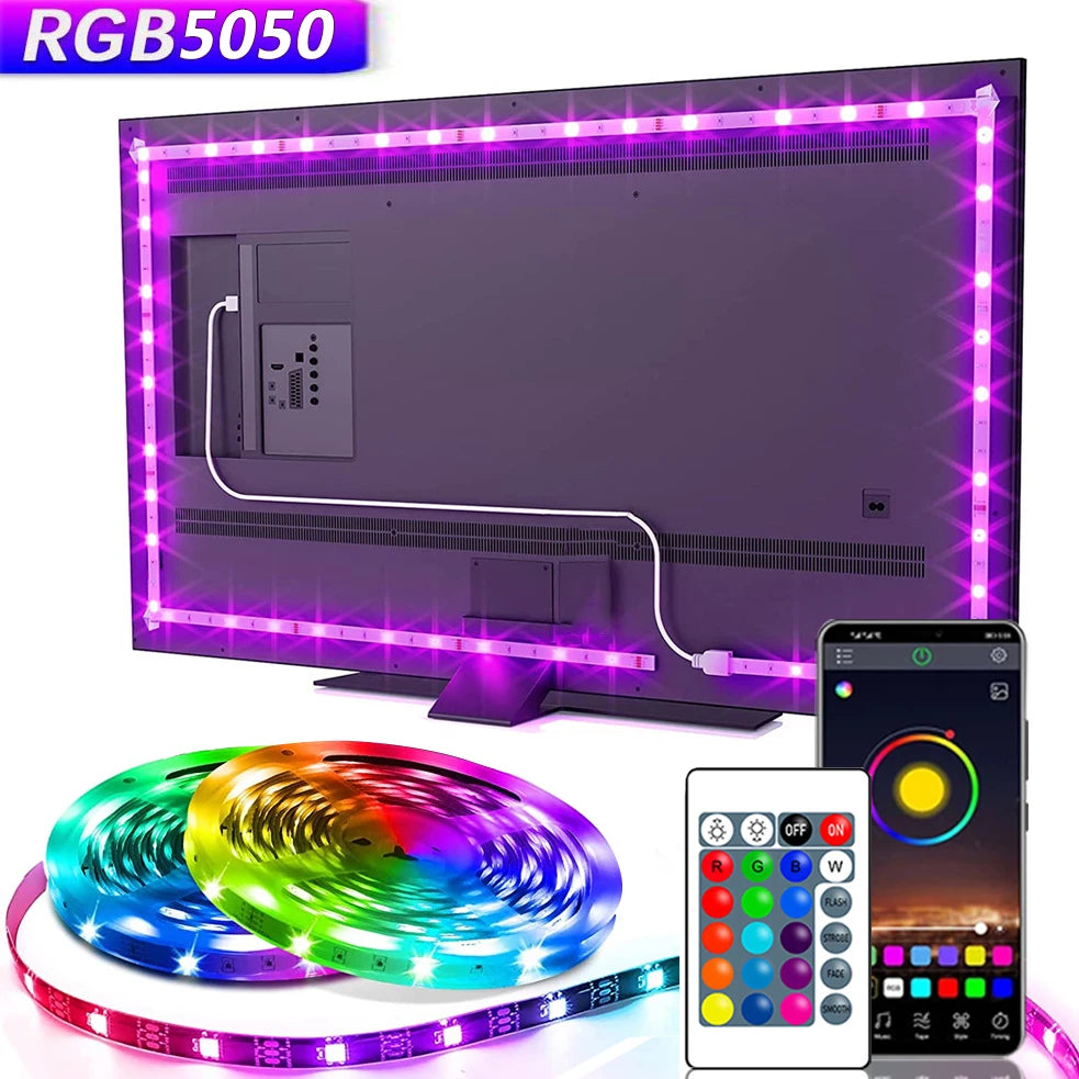 Tasma LED USB 5V do telewizora z sterowaniem przez aplikację, elastyczna taśma RGB5050 30 diod/m, podświetlenie LED telewizora, oświetlenie pokoju i sypialni
